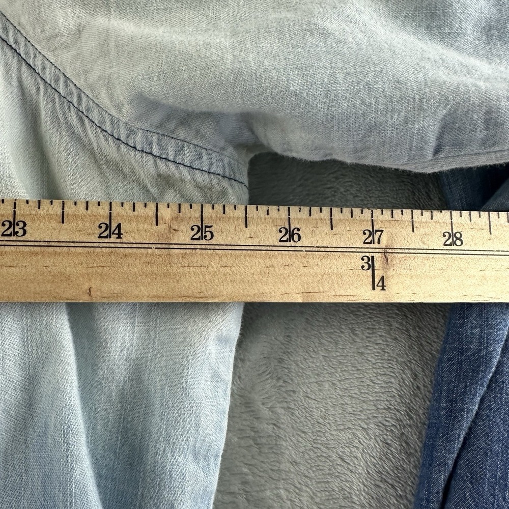 Lane Bryant Button Front Top Women's 26 Chambray Blue Ombré 100% Cotton Roll Tab - Picture 6 of 8